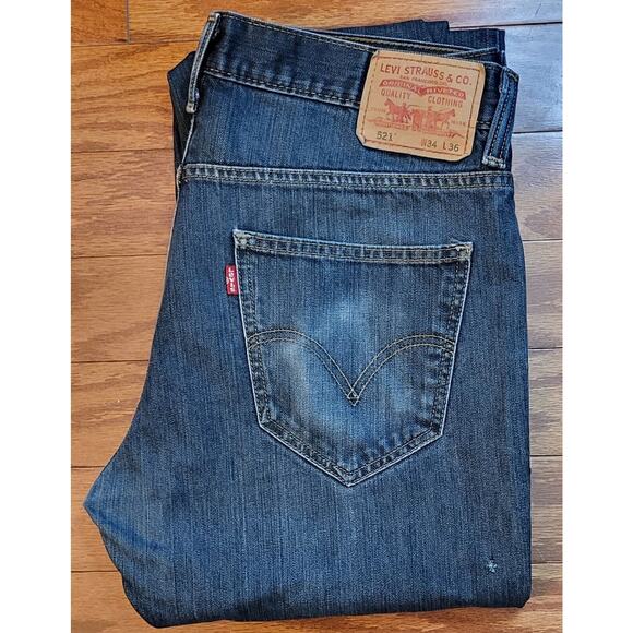 Vintage Levis 521 Slim Taper Denim Jeans Mens 34”x 36” Med-Wash EUC Red Tab - Picture 2 of 16